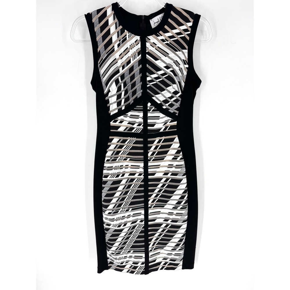 Joseph Ribkoff Womens Black White Geometric Mesh Stripe Sheath Dress Size 8